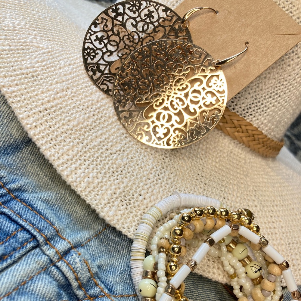 Metal Filigree Circle Drop Earrings